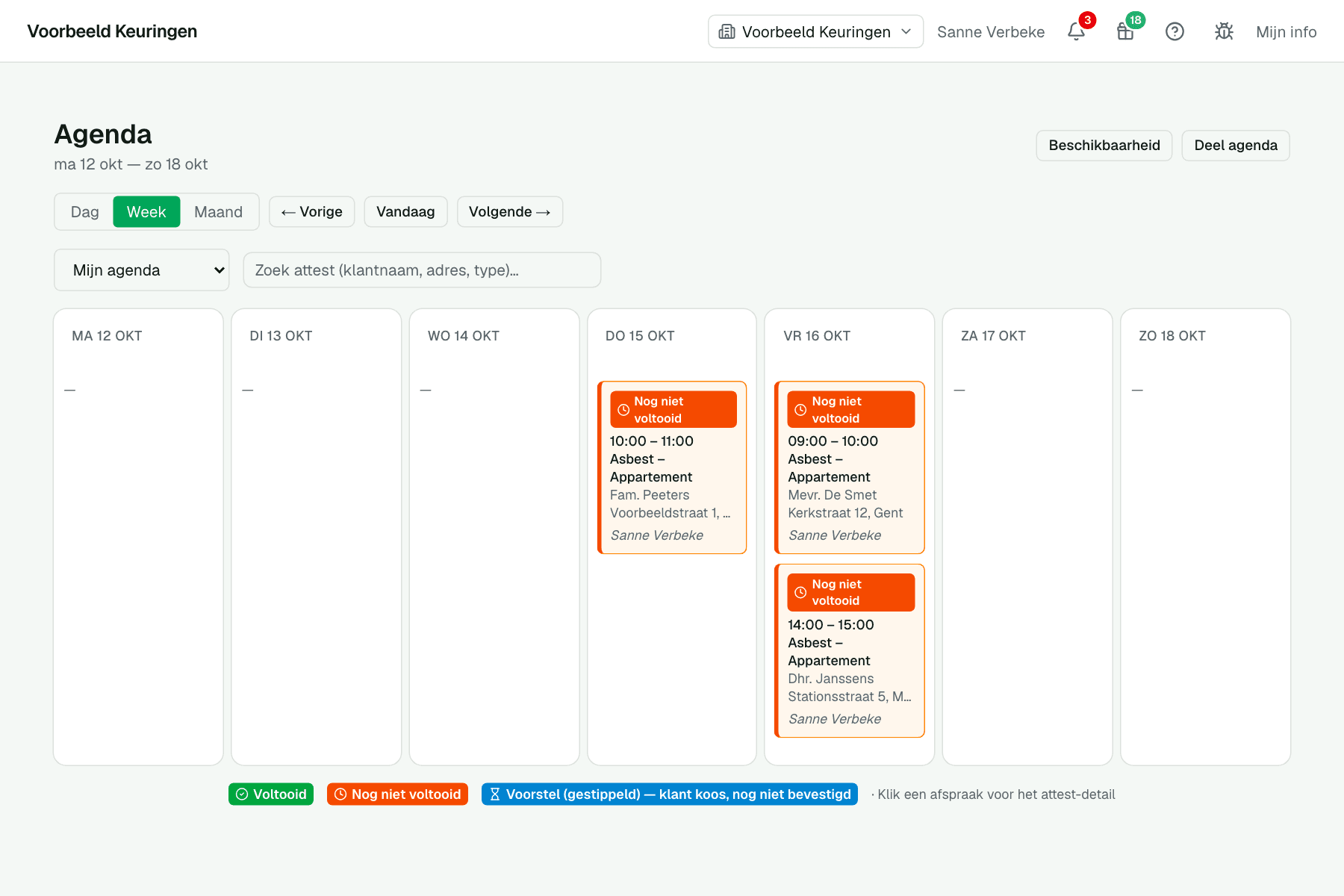 De weekagenda van ExpertFlow met geplande plaatsbezoeken